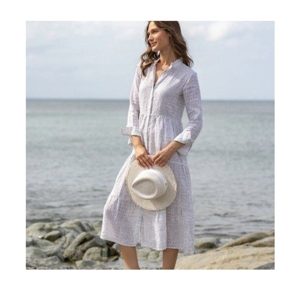 Alice Walk midi dress size S block print linen tan neutral quiet luxury NEW